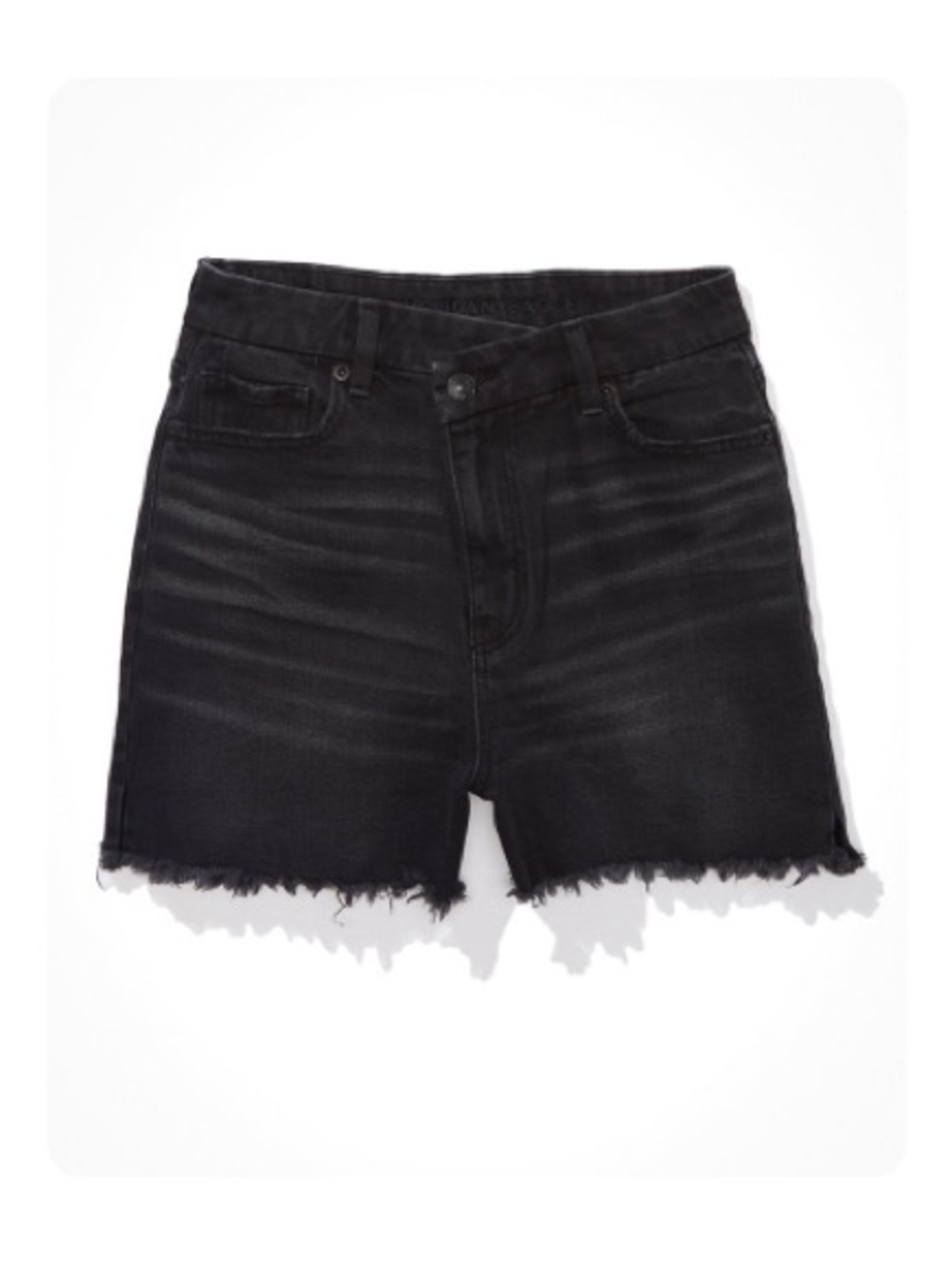 AE Black Stretch Curvy Denim Mom Shorts | Distressed 90’s High Rise Shorties